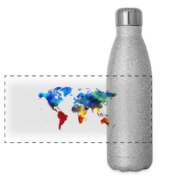 Carte du monde - Gourde isotherme panoramique pailletée 500 ml - paillettes argentées - Devant