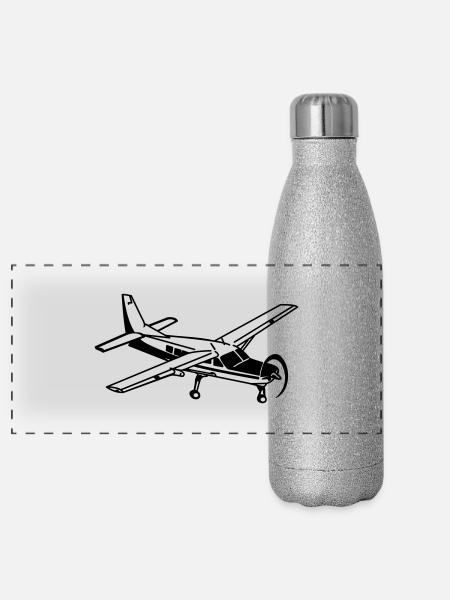 Cessna C208 - Panorama Glitzer Isolierflasche 500 ml - Silber Glitzer - Vorne