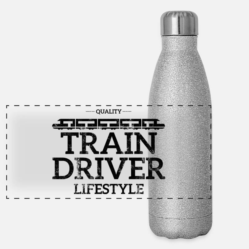 Train driver, train conductor, railway, subway, ICE, train - Panoramic Glitter Thermal Bottle 500 ml - silver glitter