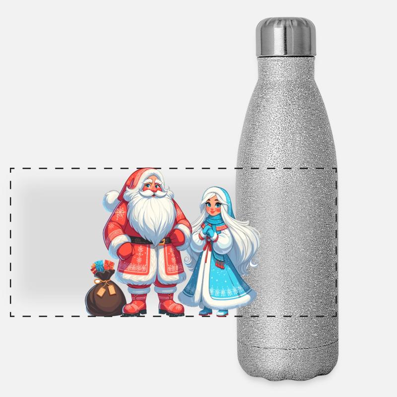 Ded Moroz Snegurotschka russischer Weihnachtsmann Panorama Glitzer Isolierflasche 500 ml