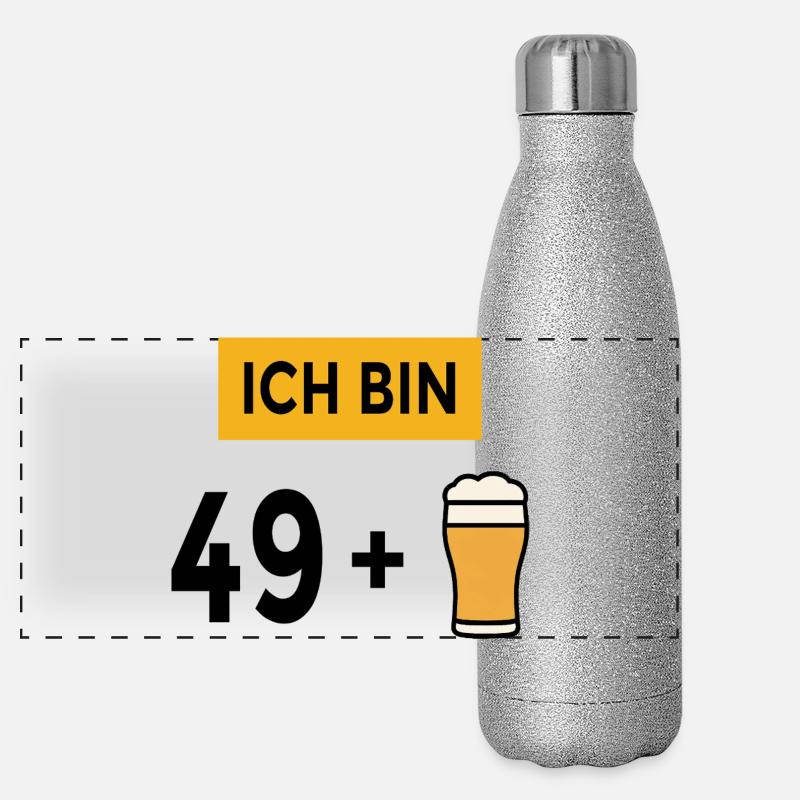 49 + 1 Bier Spruch Männer 50. Geburtstag Panorama Glitzer Isolierflasche 500 ml