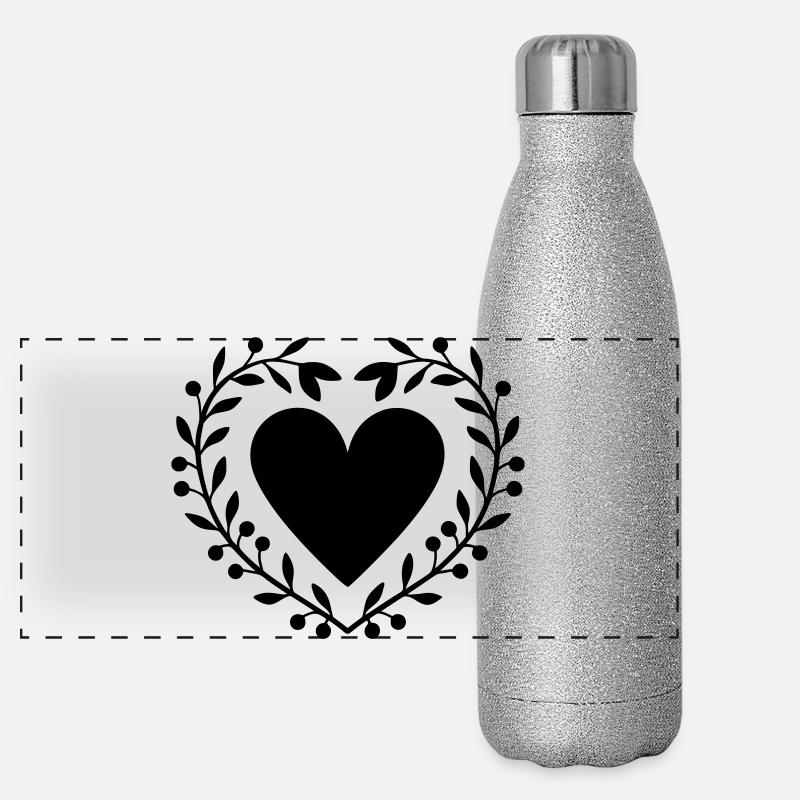 Blätterkranz mit Herz Panorama Glitzer Isolierflasche 500 ml
