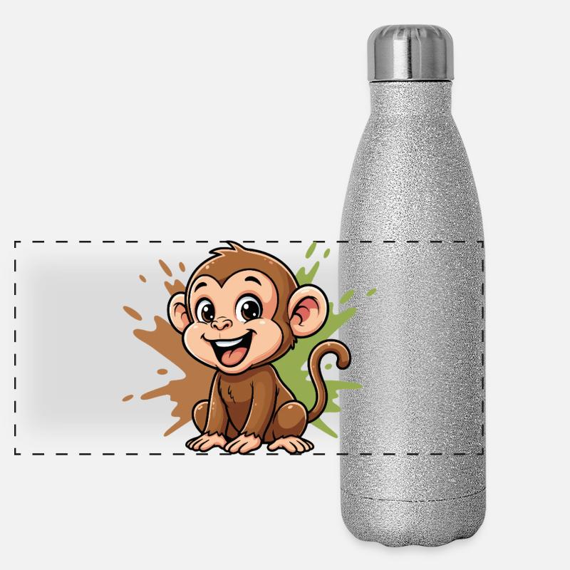 Fröhlicher Affe Cartoon Farbspritzer Panorama Glitzer Isolierflasche 500 ml