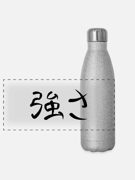 Kanji - Force - Gourde isotherme panoramique pailletée 500 ml - paillettes argentées - Devant