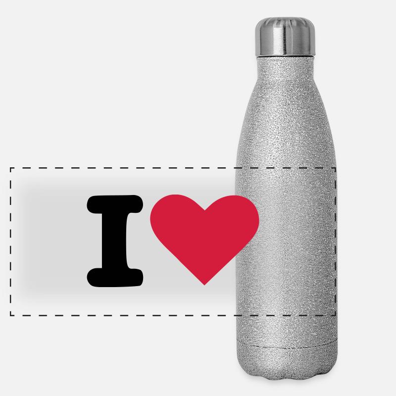 i love - Panorama Glitzer Isolierflasche 500 ml - Silber Glitzer