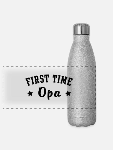 FIRST TIME Opa Motiv - Panorama Glitzer Isolierflasche 500 ml - Silber Glitzer - Vorne