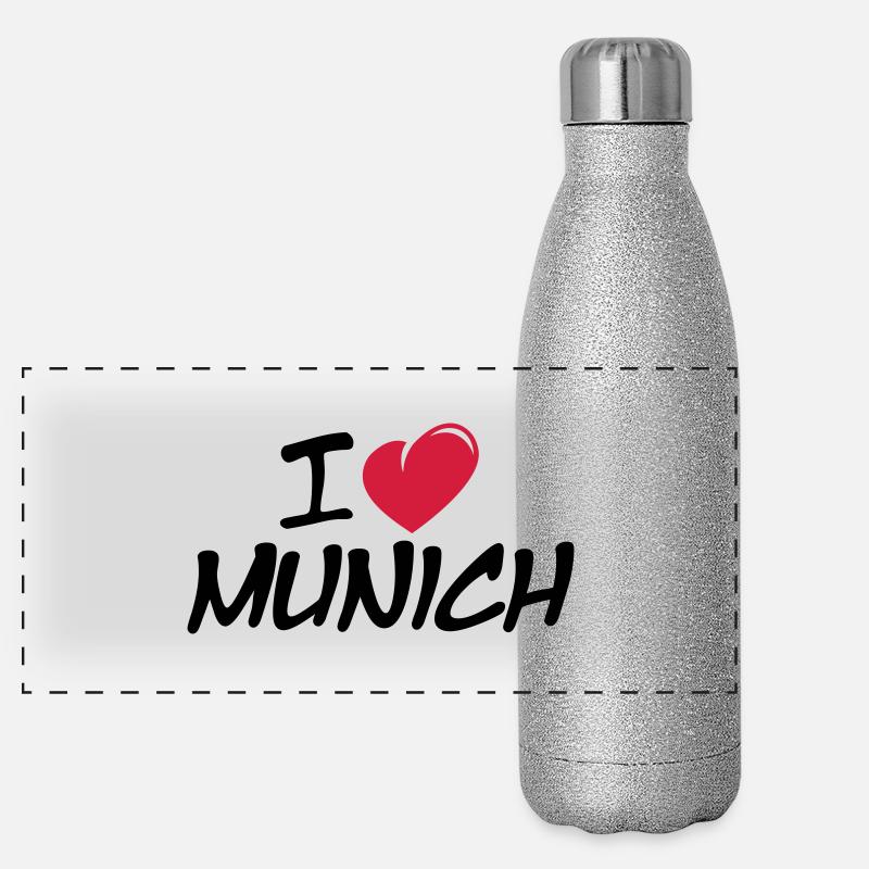 I love Munich / Ich liebe München Panorama Glitzer Isolierflasche 500 ml