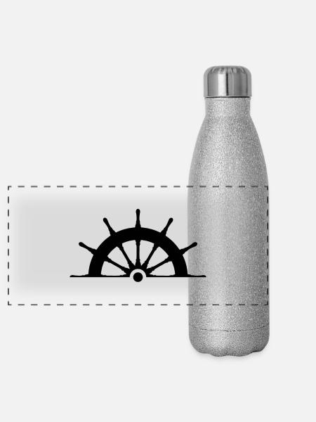 Steuerrad schwarz - Panorama Glitzer Isolierflasche 500 ml - Silber Glitzer - Vorne