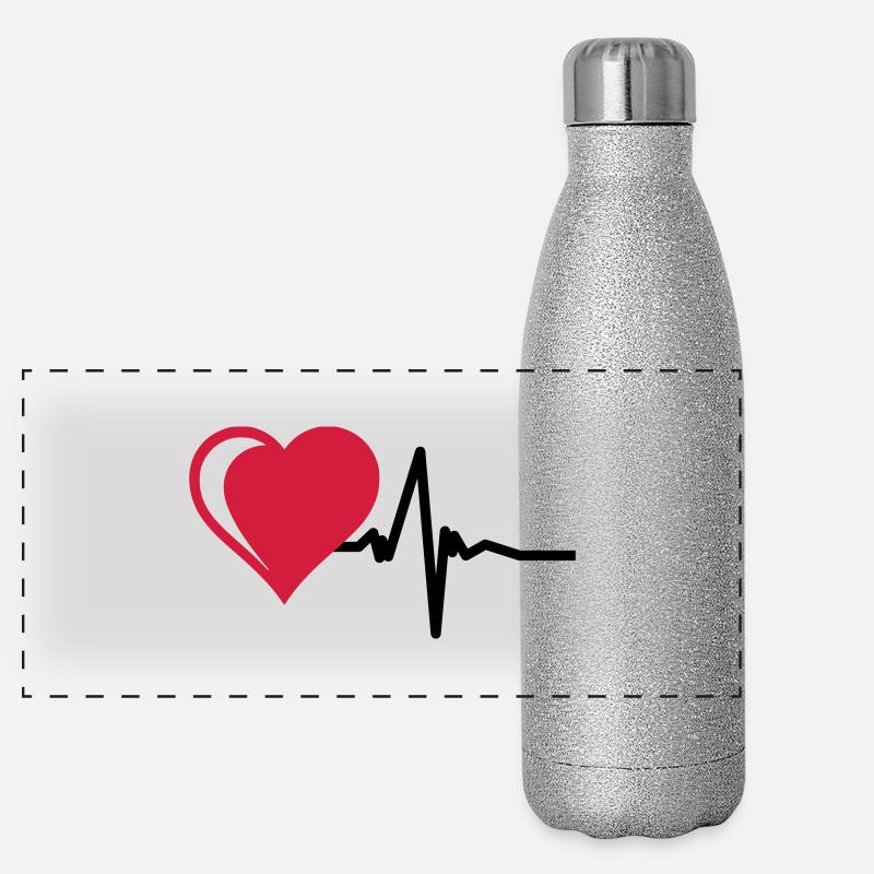 Herz mit Puls Panorama Glitzer Isolierflasche 500 ml
