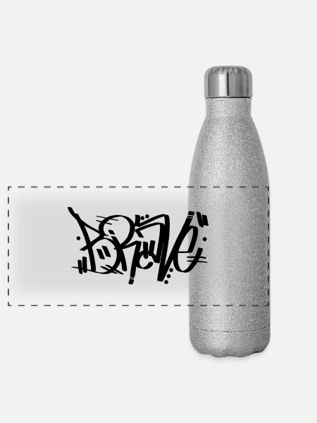 Mutig - Graffiti - Panorama Glitzer Isolierflasche 500 ml - Silber Glitzer