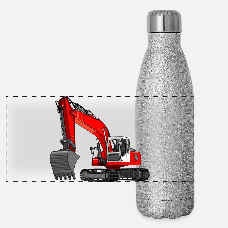 Excavator red Panoramic Glitter Thermal Bottle 500 ml