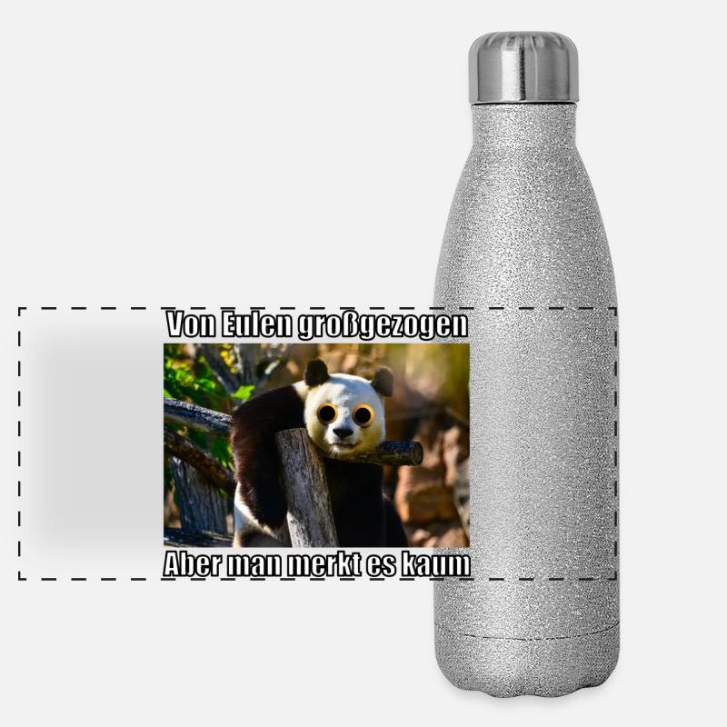 Panda Owl Panda Bear Raised By Owls German Funny Panoramic Glitter Thermal Bottle 500 ml