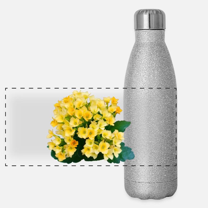 Golden yellow spring flowers Panoramic Glitter Thermal Bottle 500 ml
