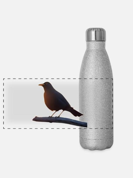 Amsel - Panorama Glitzer Isolierflasche 500 ml - Silber Glitzer