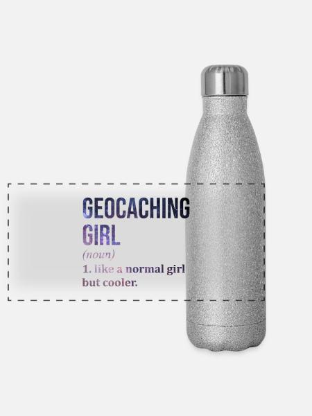 Geocaching - Panorama Glitzer Isolierflasche 500 ml - Silber Glitzer - Vorne