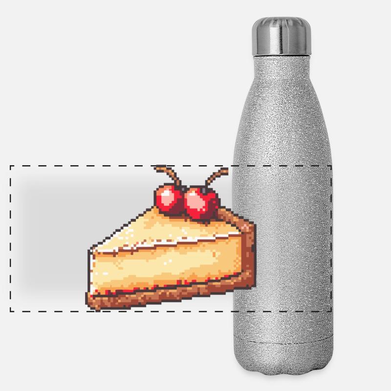 Pixel Cheesecake Tranche de cerise Gourde isotherme panoramique pailletée 500 ml