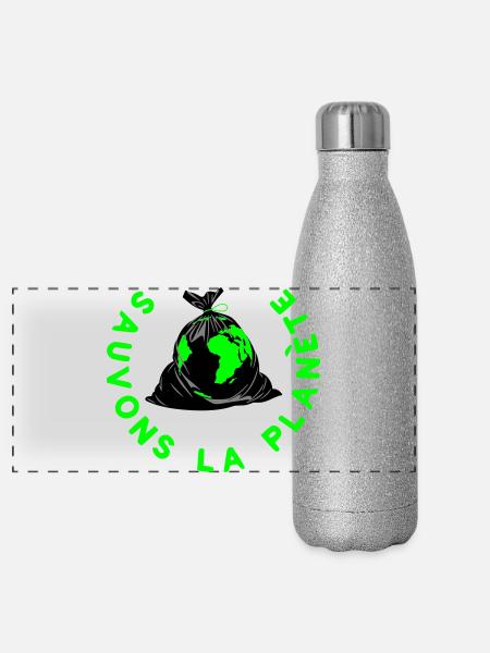 Sauvons la planète - Gourde isotherme panoramique pailletée 500 ml - paillettes argentées - Devant