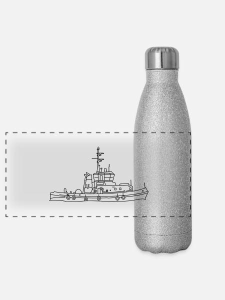 Schlepper Schleppschiff - Panorama Glitzer Isolierflasche 500 ml - Silber Glitzer