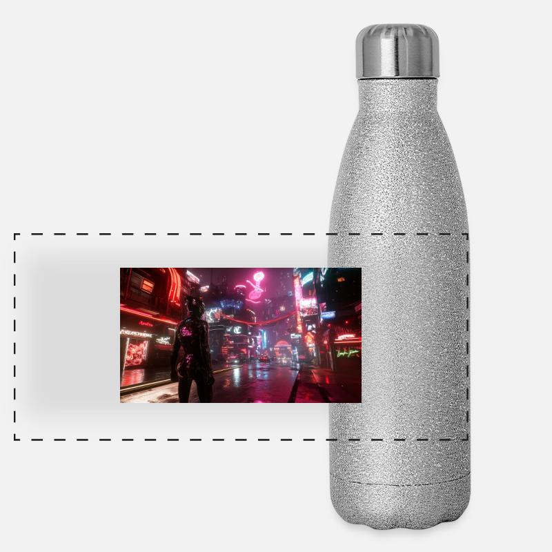Cyberpunk Stadt3 Panorama Glitzer Isolierflasche 500 ml