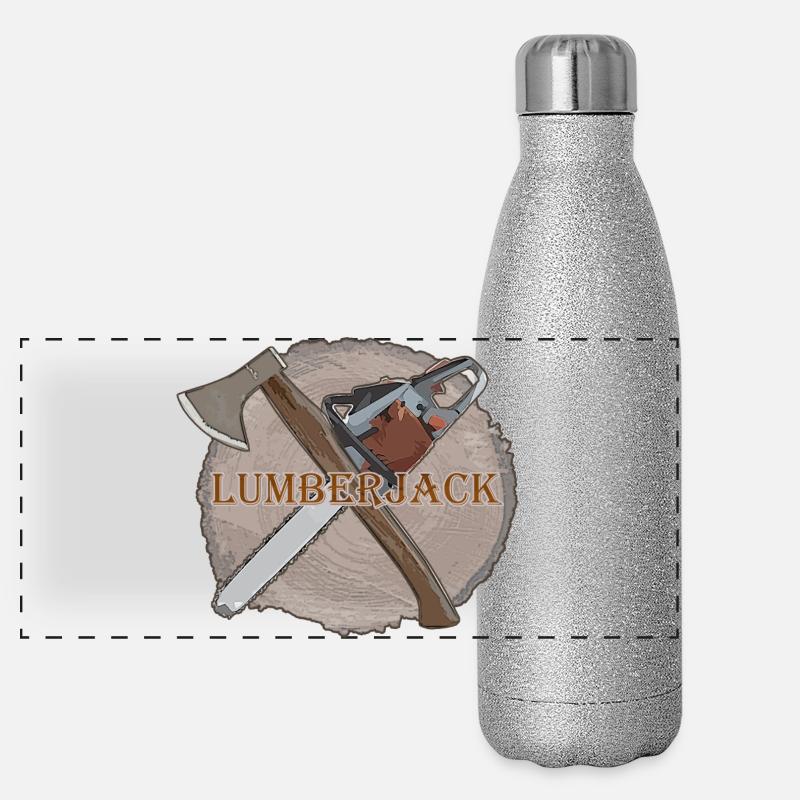 Hache de scie en bois de bûcheron Gourde isotherme panoramique pailletée 500 ml