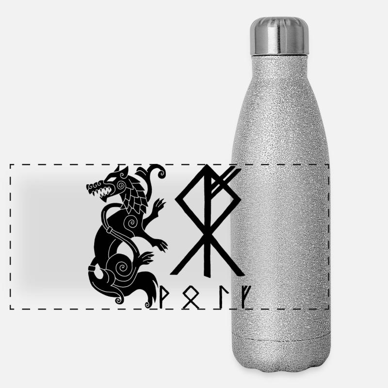 Fenrir Schwarzer Wolf Panorama Glitzer Isolierflasche 500 ml