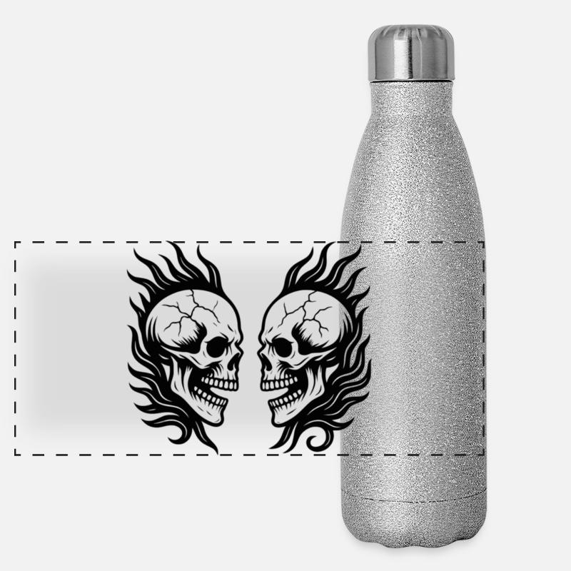 Crânes tribaux noirs Gourde isotherme panoramique pailletée 500 ml