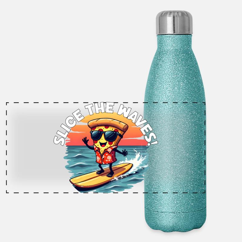 Slice the Waves - Surfing Pizza Cartoon Sommer Panorama Glitzer Isolierflasche 500 ml