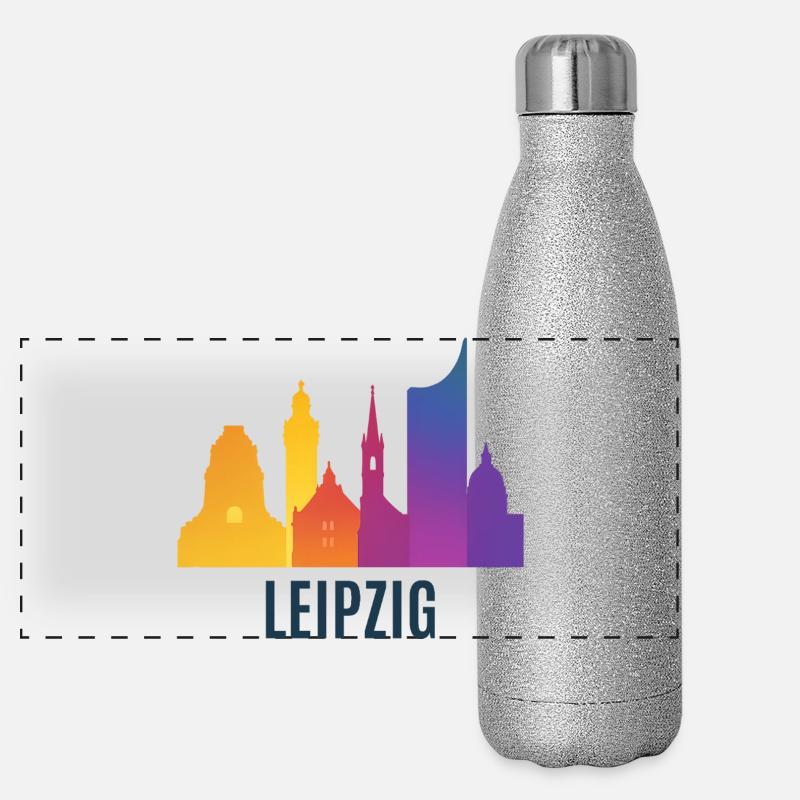 Leipzig Skyline Farbverlauf Panorama Glitzer Isolierflasche 500 ml
