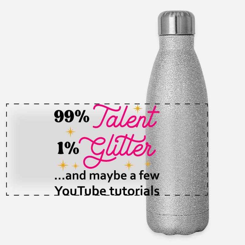 Talent Glitter Stars Script - Panoramic Glitter Thermal Bottle 500 ml - silver glitter