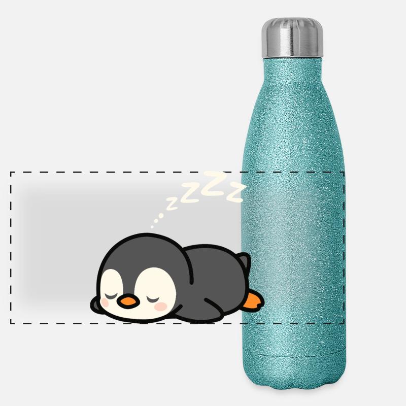Süßes Pinguin-Nickerchen Panorama Glitzer Isolierflasche 500 ml