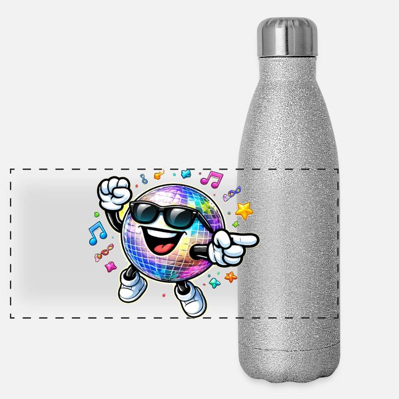 Rainbow Disco Ball Dance Party - Panoramic Glitter Thermal Bottle 500 ml - silver glitter