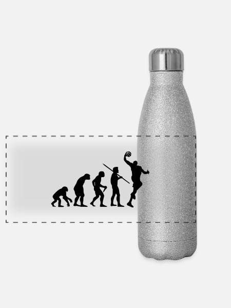 Evolution des Menschen - Basketball - Panorama Glitzer Isolierflasche 500 ml - Silber Glitzer - Vorne