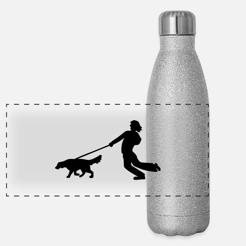 Hund zieht an Leine Panorama Glitzer Isolierflasche 500 ml