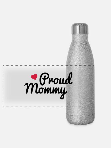 Proud Mommy - Panorama Glitzer Isolierflasche 500 ml - Silber Glitzer - Vorne