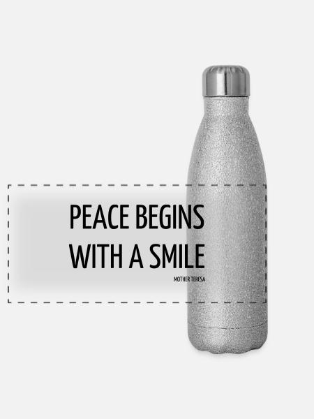 Zitat / Liebe / Leben / Glück / Philosophie - Panorama Glitzer Isolierflasche 500 ml - Silber Glitzer - Vorne