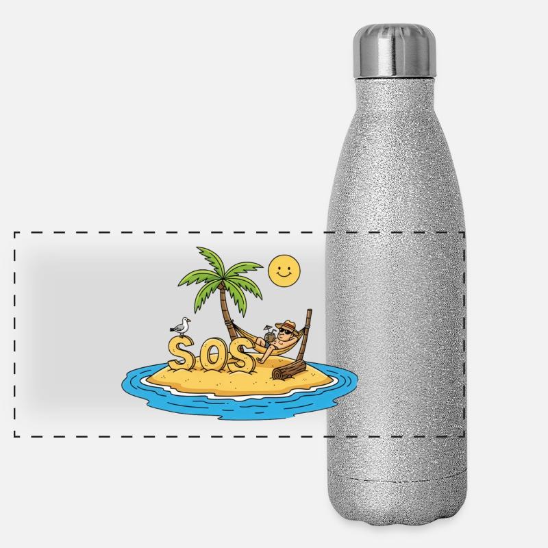 SOS – from paradise - Panoramic Glitter Thermal Bottle 500 ml - silver glitter