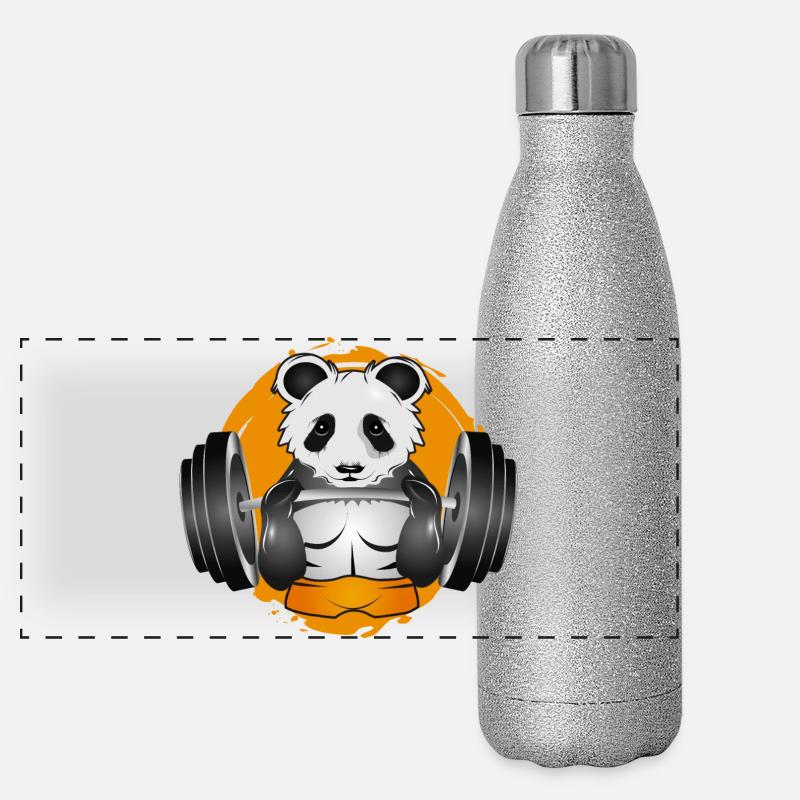 Bodybuilder Panda Bear With Barbell In Gym Patch Panoramic Glitter Thermal Bottle 500 ml