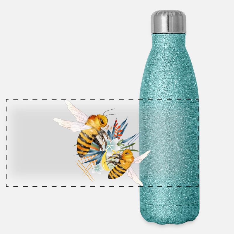 Two flying bees hand drawn Panoramic Glitter Thermal Bottle 500 ml