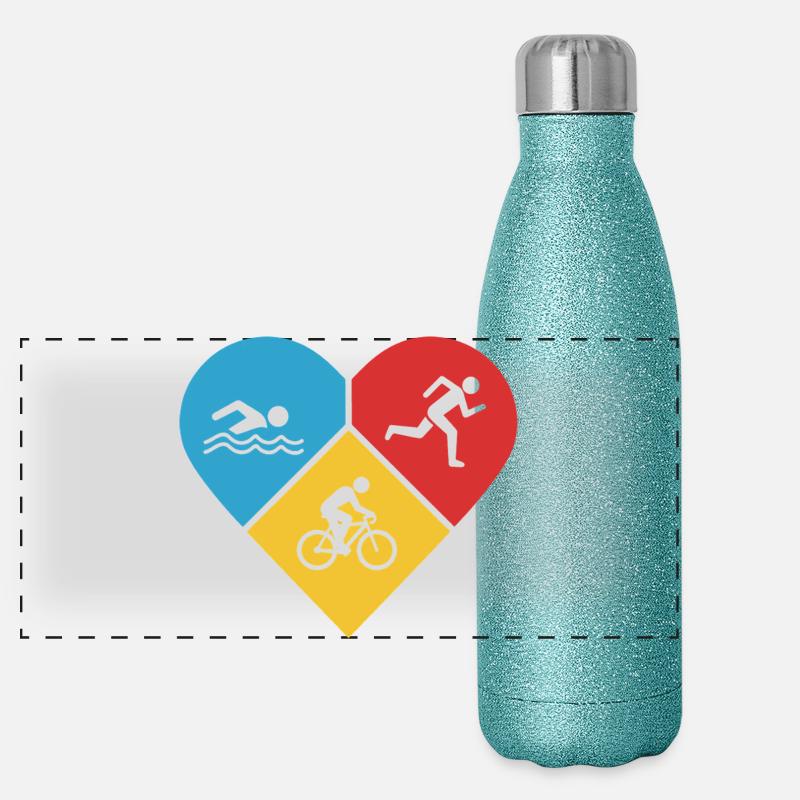 Ich liebe Triathlon Panorama Glitzer Isolierflasche 500 ml