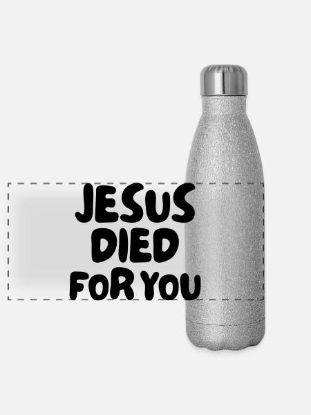 Jesus starb für Dich - Panorama Glitzer Isolierflasche 500 ml - Silber Glitzer