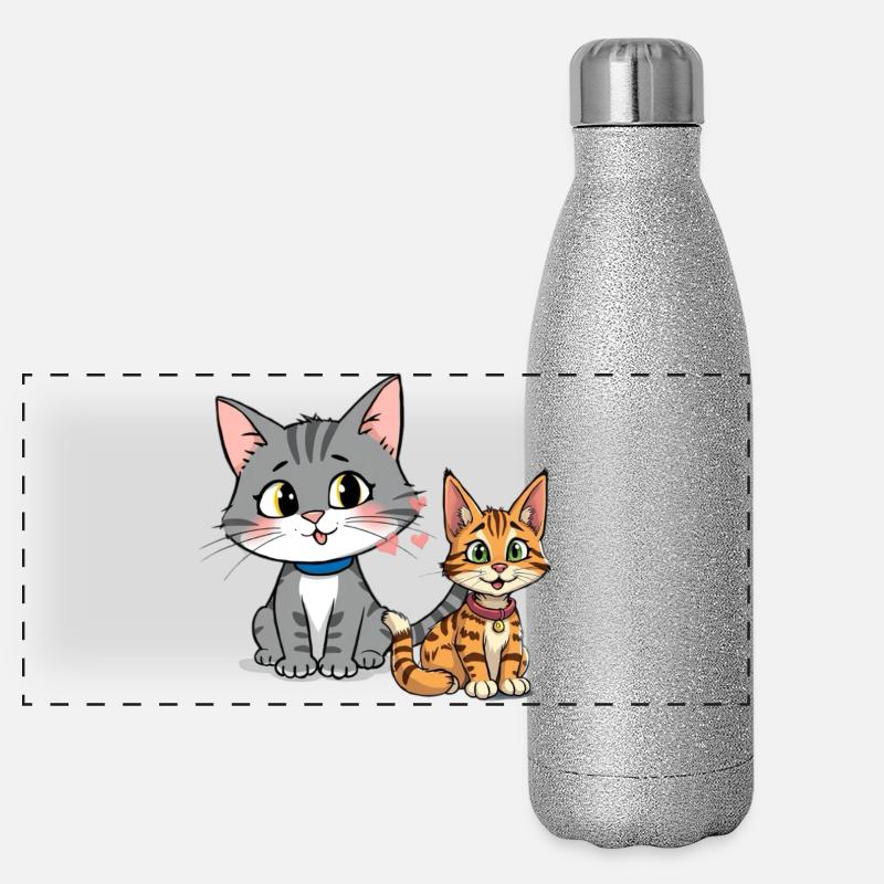 Mignon chats avec des coeurs illustration Gourde isotherme panoramique pailletée 500 ml