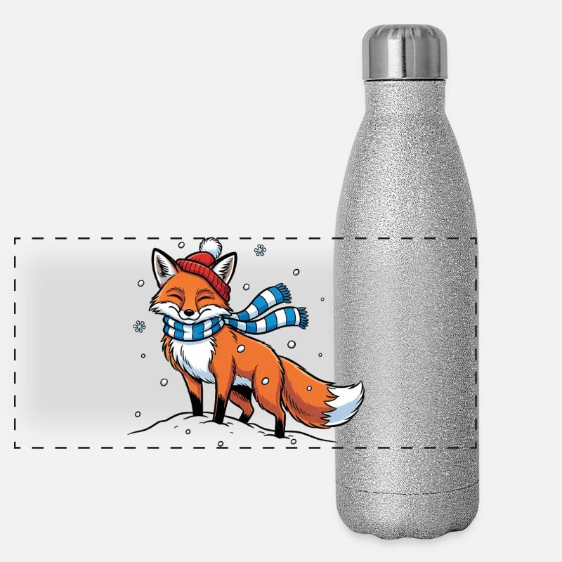 Winterfuchs mit Schal Panorama Glitzer Isolierflasche 500 ml