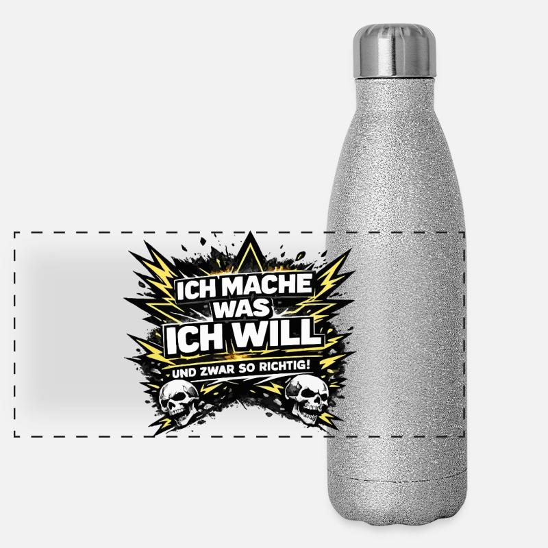 Ich mache was ich will – Skull & Blitze Panorama Glitzer Isolierflasche 500 ml