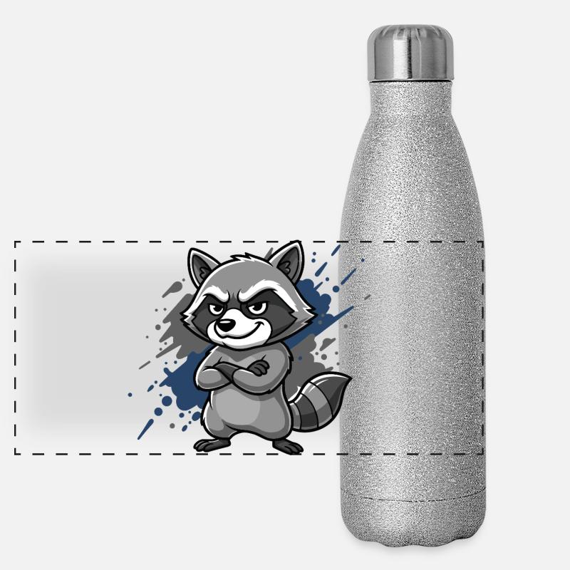 Grimmischer Waschbär Blau Spritzer Panorama Glitzer Isolierflasche 500 ml