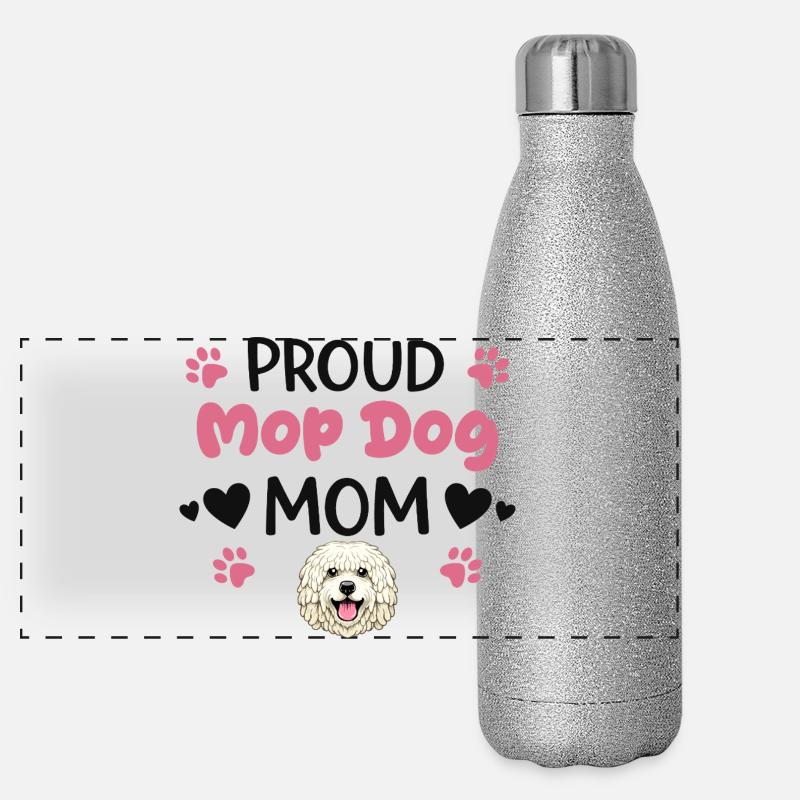 Fière Mère du Chien Mop, Komondor Gourde isotherme panoramique pailletée 500 ml