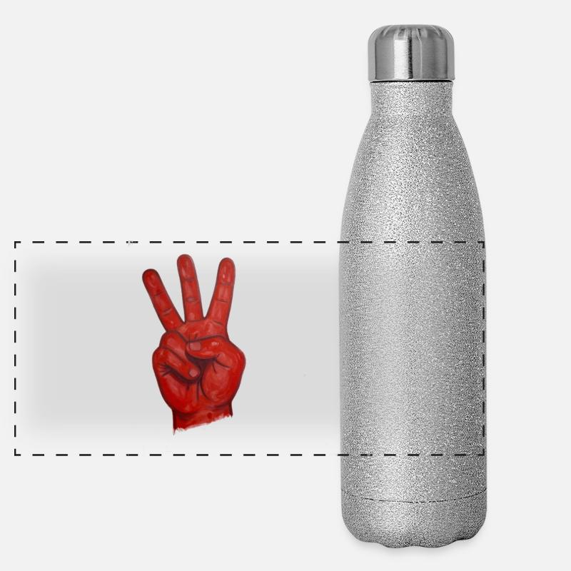 Rote Friedenshand Zwei-Stempel Panorama Glitzer Isolierflasche 500 ml