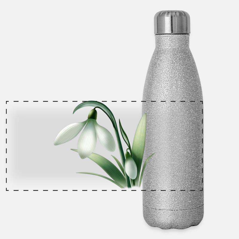 Anémone d’hiver – Graphique de fleur blanche Gourde isotherme panoramique pailletée 500 ml
