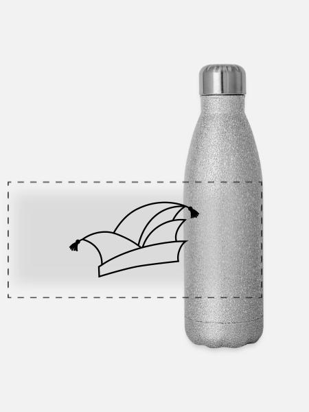 Karneval Narrenkappe 1c - Panorama Glitzer Isolierflasche 500 ml - Silber Glitzer - Vorne