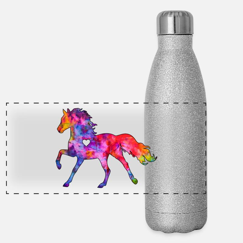 Cheval avec coeur Gourde isotherme panoramique pailletée 500 ml