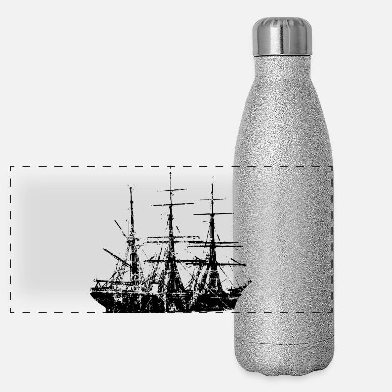 Sailing Ship Sailing Design Vintage (FR) Gourde isotherme panoramique pailletée 500 ml